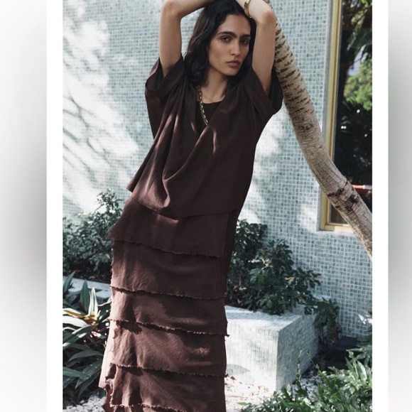 Zara Brown Layered Ruffle Maxi Dress - Picture 5 of 7